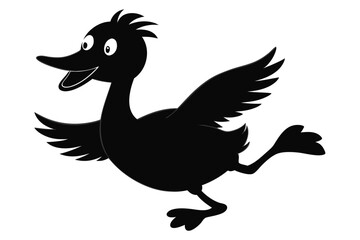 Obraz premium black silhouette a funny cartoon goose jumping Isolated on white background