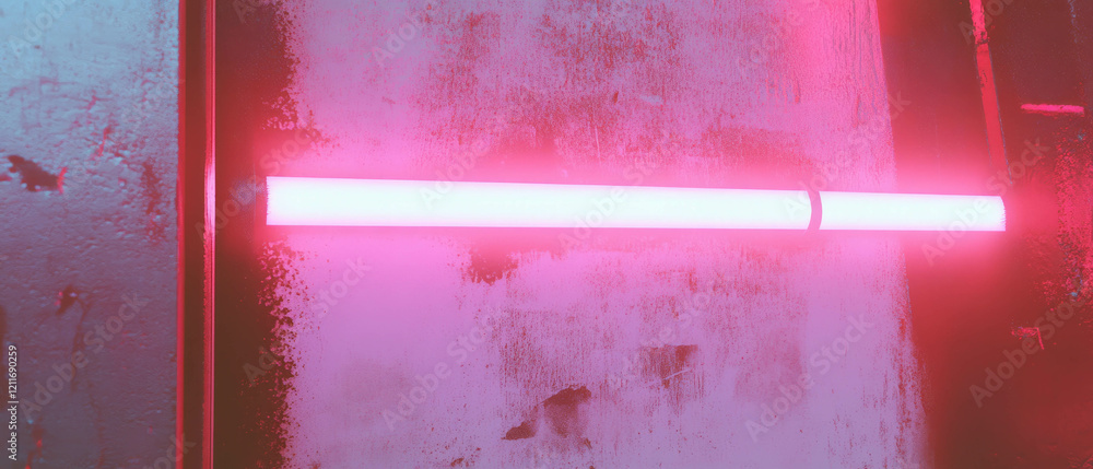 Aufkleber neon highlight on rough cast aluminum surface with vibrant texture effects