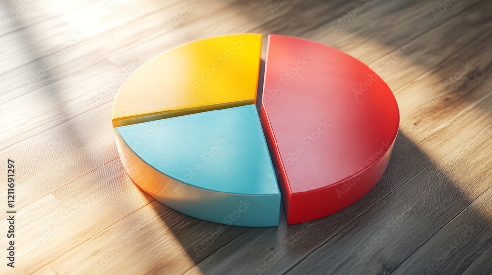 Poster a close-up of a financial pie chart displaying customer demographics, with distinct colors for age g