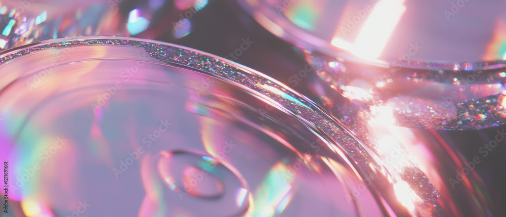 Poster captivating reflections and textures of circular grooves on cd surfaces with glitter patterns