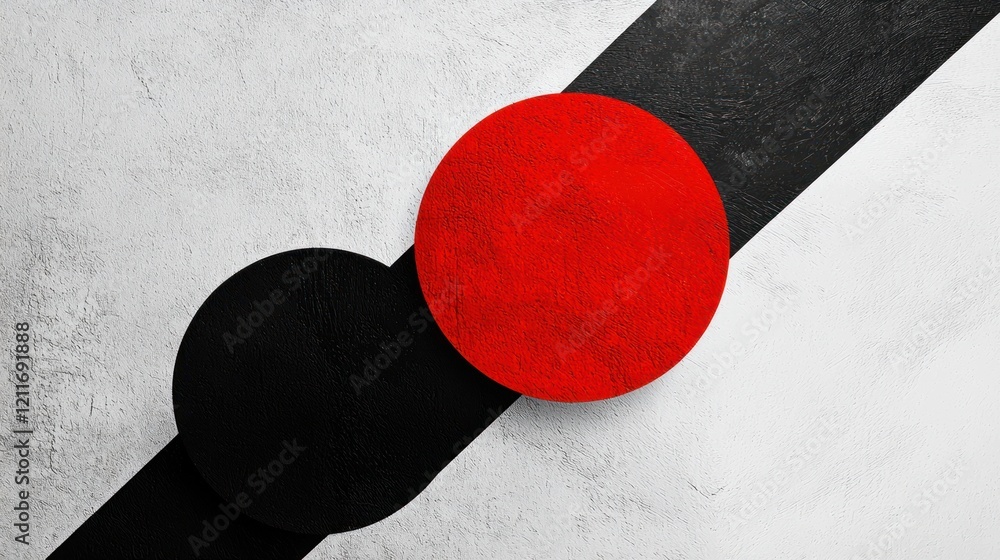 Poster abstract red and black circles on a textured background