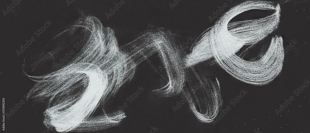 Poster creative chalkboard drawing showcasing textured swirls and simple shapes in monochrome hues