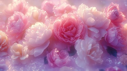 Obraz premium A Delicate Bouquet of Dew-Kissed Peonies: A Celebration of Spring's Gentle Beauty