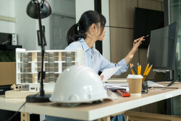 Architect Engineer Design Working on Blueprint Planning Concept. Construction Concept