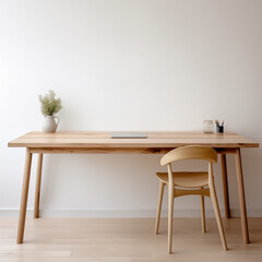 Minimalist Home Office Light Wood Desk Chair Laptop