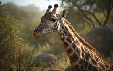 Giraffe Portrait in the African Savanna