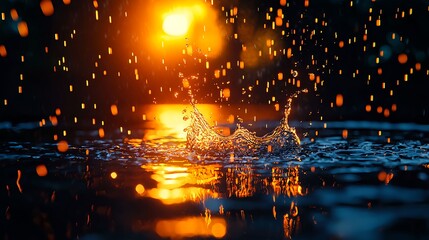 Captivating Water Splash Under Glowing Sunset Light Reflections