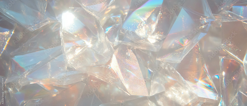 Poster exploring the glossy texture of clear vinyl with glitter and abstract shapes