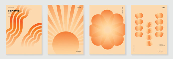 Collection of 70s color gradient poster background vector. Set of retro wall decoration, groovy, trippy, geometric shape. Vintage hippie wall art for interior, decorative, banner, cover, card. © TWINS DESIGN STUDIO