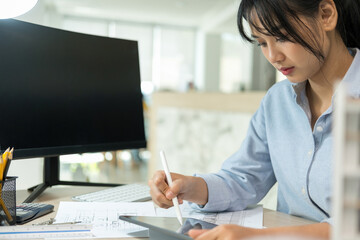 Architect Engineer Design Working on Blueprint Planning Concept. Construction Concept