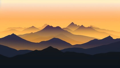 Fototapeta premium A breathtaking vista of mountains silhouetted against a vibrant orange sunset sky.