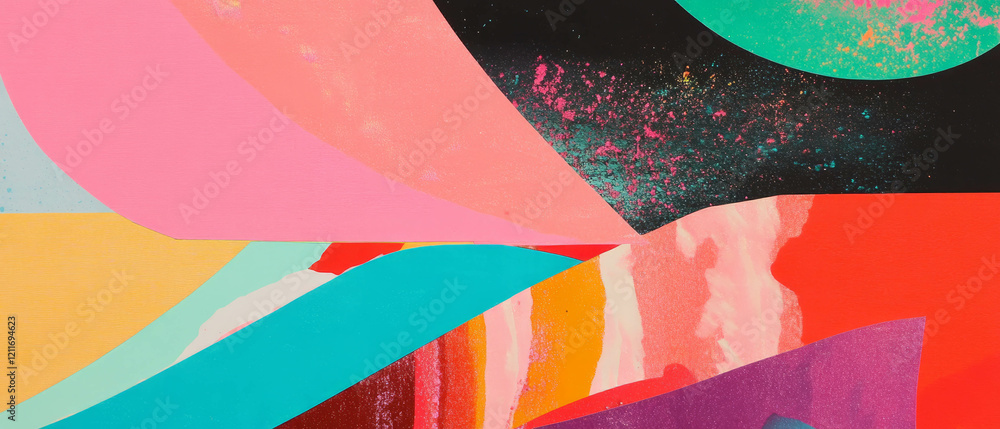 Aufkleber brightly colored construction paper collage creates a vibrant abstract design with layered shapes