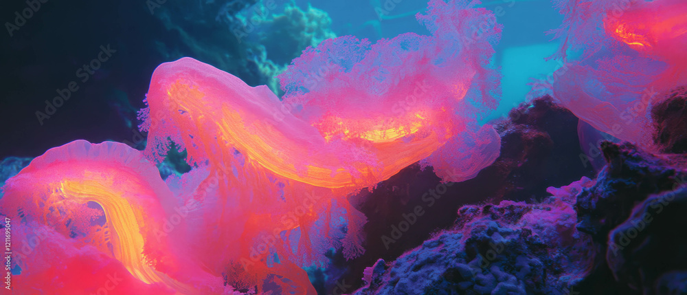 Aufkleber Brightly colored coral formations displaying unique textures and branching structures