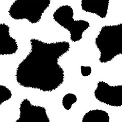 Texture spot, fluffy skin black white cow. Trendy animalistic seamless pattern for fashion, packaging, fabric and more.
