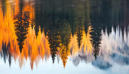 Picturesque Autumn Scene with Trees Reflecting in Calm Water

