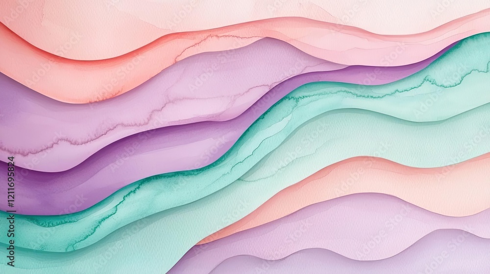 Poster whimsical watercolor idea. abstract waves of color create a serene and elegant design for creative p