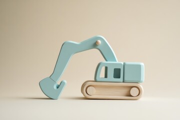 Fototapeta premium Light blue and light beige wooden toy excavator.