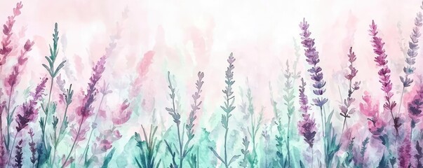 Obraz premium Whimsical watercolor idea. Beautiful watercolor illustration of vibrant lavender flowers in an ethereal setting.