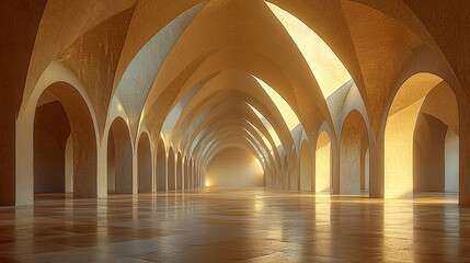 Golden Sunlight Bathes Majestic Hall: Architectural Marvel