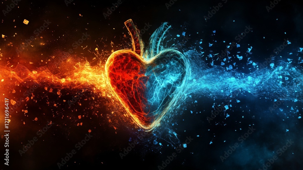 Poster a conceptual graphic showing a heart wave merging with sound waves, illustrating the connection betw