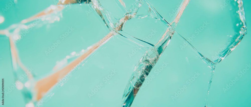 Poster Fragmented patterns of cracked glass with sharp edges reflecting light
