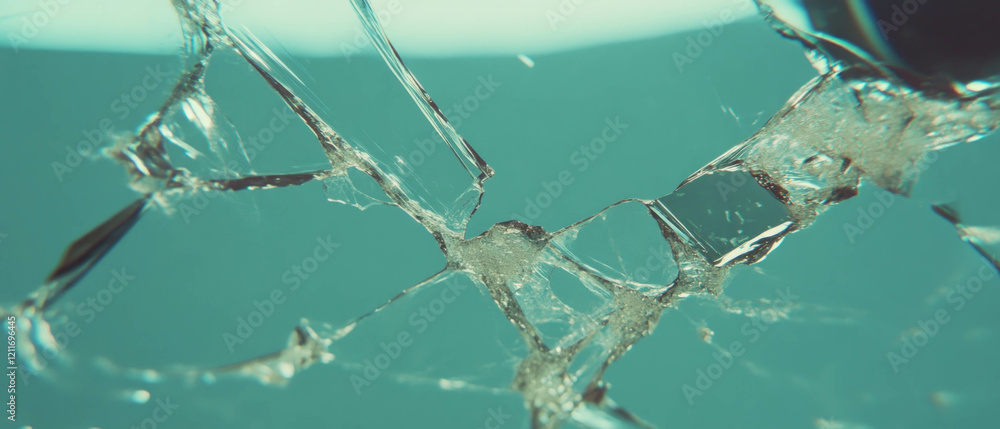 Poster Cracked glass showcasing sharp edges and fragmented patterns in vivid detail