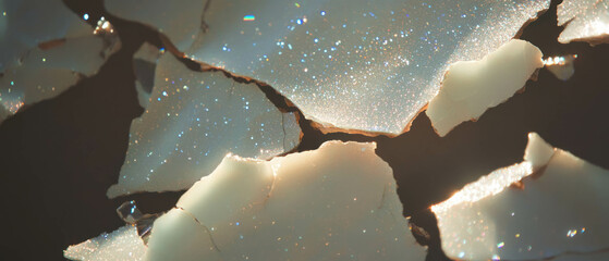 Obraz premium Cracked porcelain reveals sharp edges and smooth glaze with glittering details