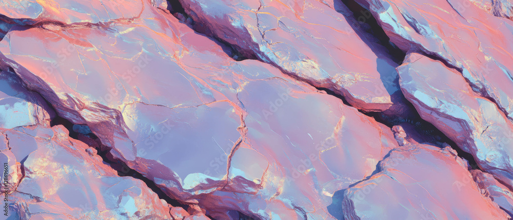 Poster exploration of cracked rock textures highlighting irregular patterns and vibrant colors