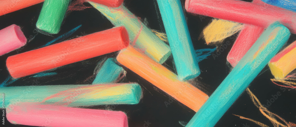 Aufkleber vibrant crayon texture showcasing colorful, scribbled lines on a dark background