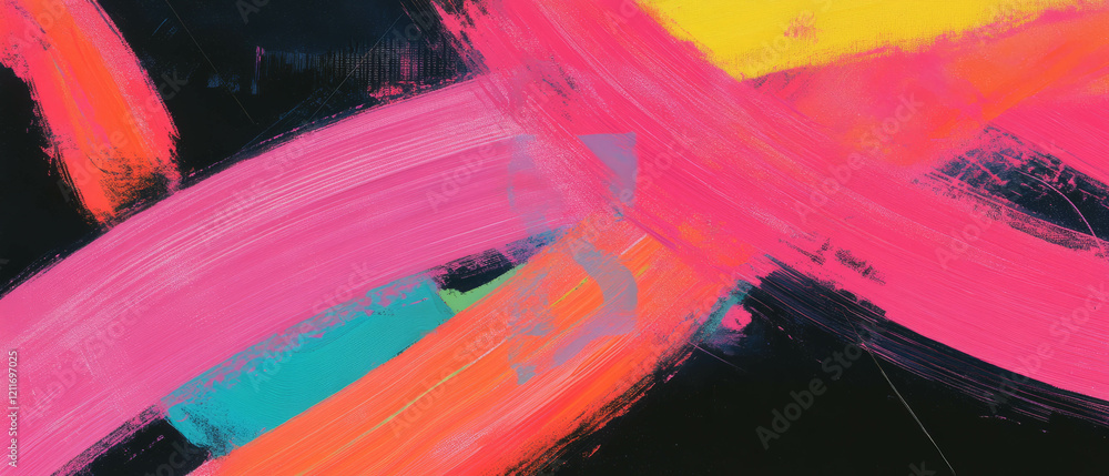 Poster Vibrant crayon scribbles filled with overlapping colors against a dark backdrop