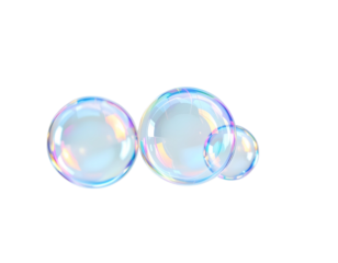 Iridescent Soap Bubbles Floating on Black Background