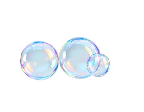 Iridescent Soap Bubbles Floating on Black Background