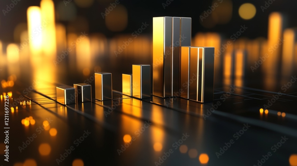Leinwandbilder a corporate bar graph with silver and gold bars, representing financial performance, set against a d