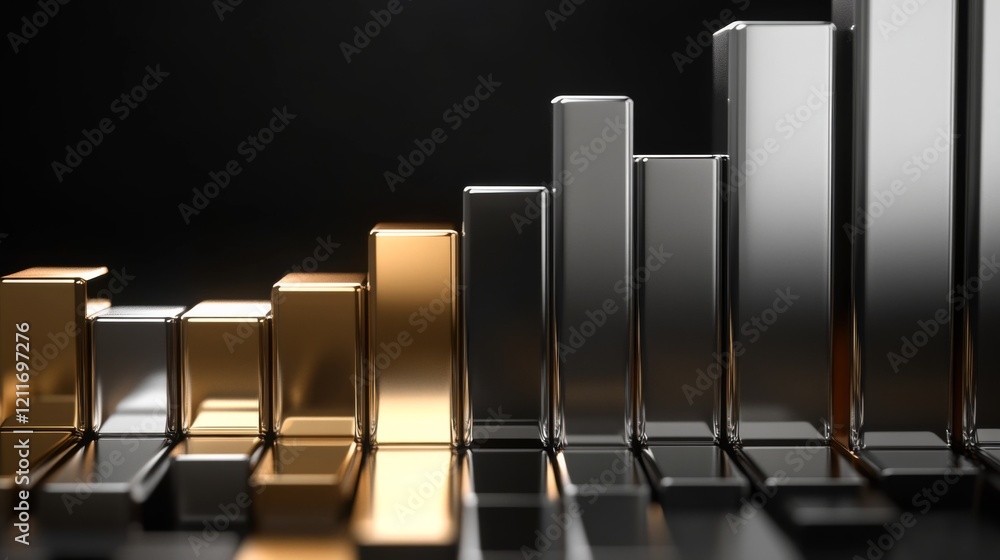 Leinwandbilder a corporate bar graph with silver and gold bars, representing financial performance, set against a d