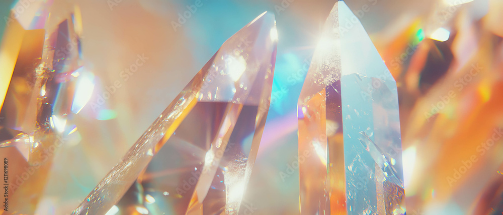 Poster sparkling reflections of crystals and geometric shapes in a colorful display of light
