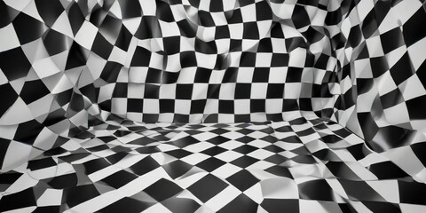Naklejka premium Monochrome background with checkerboard design and skewed squares, digital manipulation, contemporary art, churned