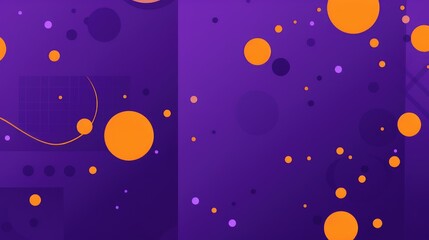 Abstract design with vibrant circles and shapes on a purple background.
