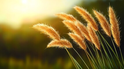 Golden Grass Blades in Sunlight with Blurred Background Effect