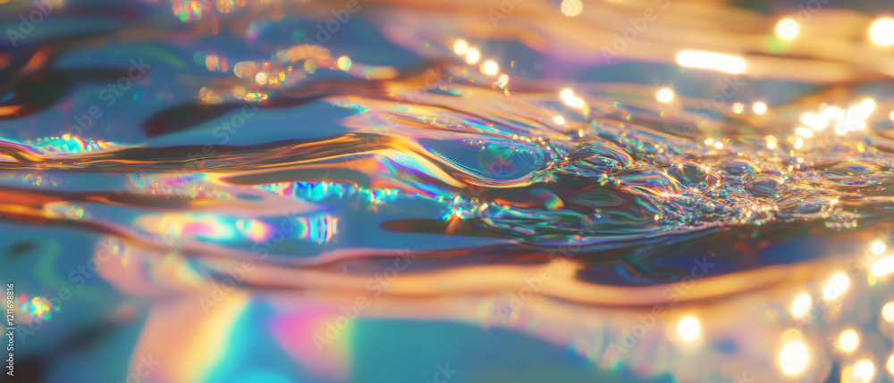 Poster Dew drops glistening on a smooth surface at dawn creating a mesmerizing display