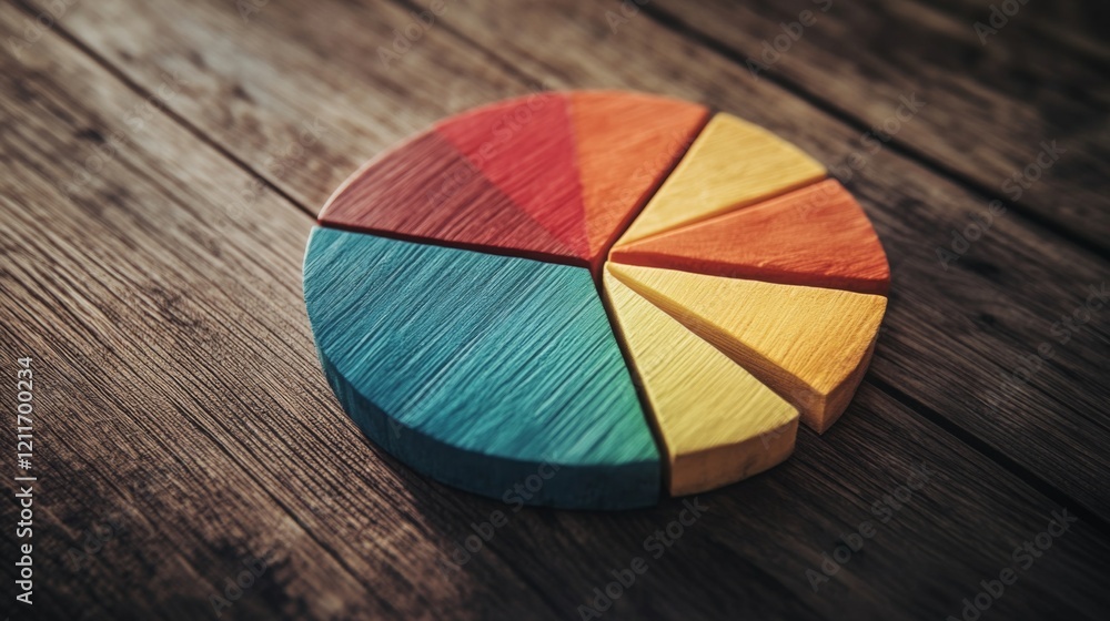 Poster a creative pie chart with textured segments showing sales data, each slice representing a different 