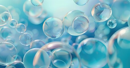 A serene background of translucent bubbles floating in a soft blue atmosphere.
