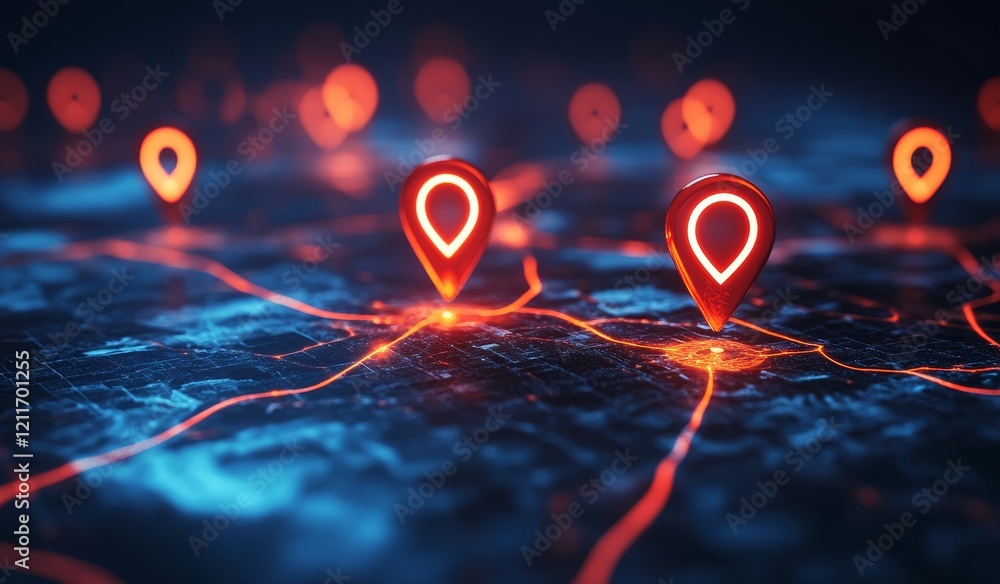 Poster glowing map markers on a digital network. (2)