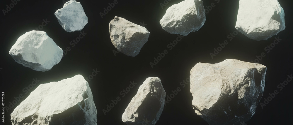 Poster Eroded rocks with smooth textures and varied shapes in a dynamic arrangement