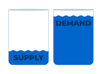 Supply and demand water tanks 2D cartoon object. Resource balance. Different water levels. Sustainable management isolated element flat vector clipart on white background. Spot illustration