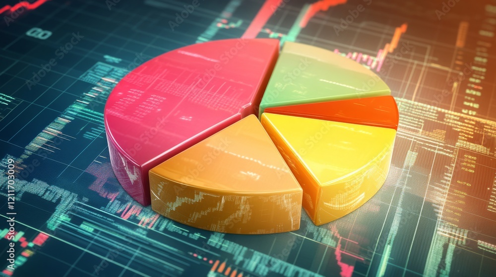 Leinwandbilder a dynamic financial pie chart with segmented slices, showing investment portfolio allocation, overla