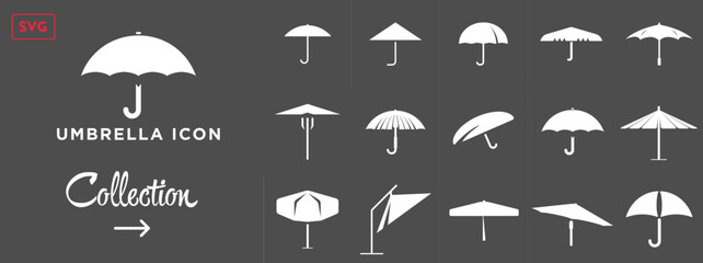 Umbrella icon set collection vector pack transparent isolated on dark background