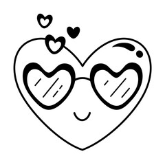 Retro groovy heart clipart. Black and white heart doodle. Valentines day clipart. Valentine heart in cartoon flat style. Hand draw vector illustration