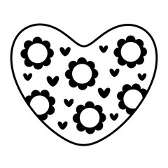 Obraz premium Retro groovy heart clipart. Black and white heart doodle. Valentines day clipart. Valentine heart in cartoon flat style. Hand draw vector illustration