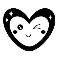 Retro groovy heart clipart. Black and white heart doodle. Valentines day clipart. Valentine heart in cartoon flat style. Hand draw vector illustration