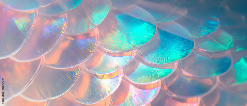 Poster iridescent fish scales exhibit mesmerizing patterns and textures in vivid colors